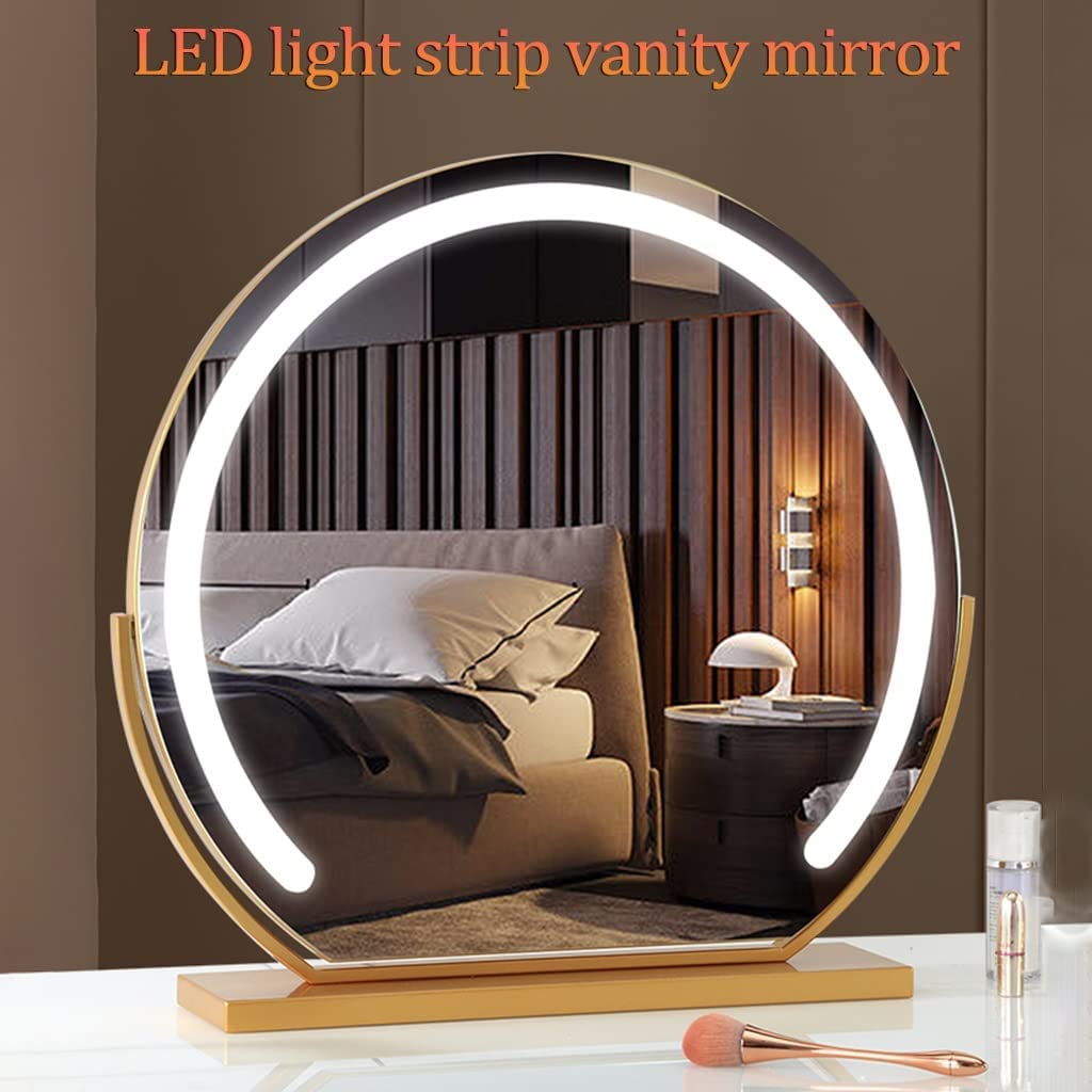 Large LED Makeup Vanity Mirror | 3 Light Modes, Adjustable Brightness & 360° Rotating for Dressing Table Use