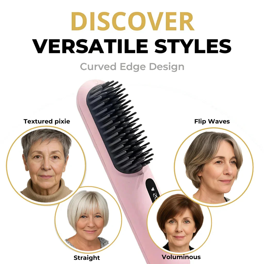 Wireless Heated Hair Brush | Customizable Heat Settings & Safe for All Hair Types, Perfect for Travel and On-the-Go Styling
