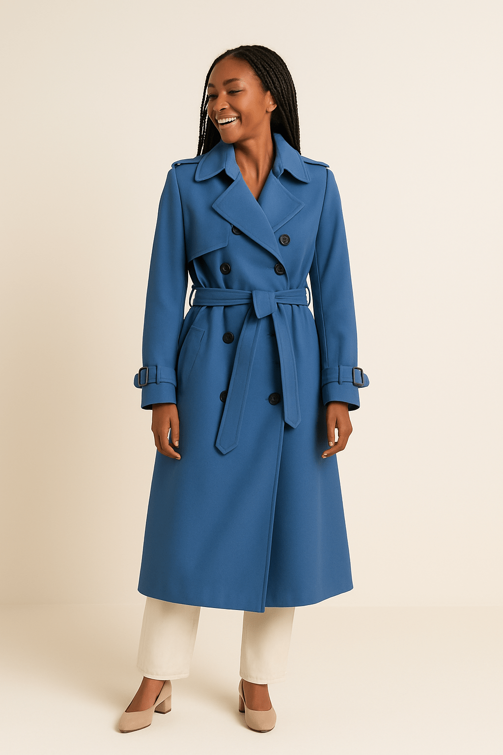 Women's Double-Breasted Trench Coat with Belted Waist - Classic Fit - Stylish Outerwear for All Seasons