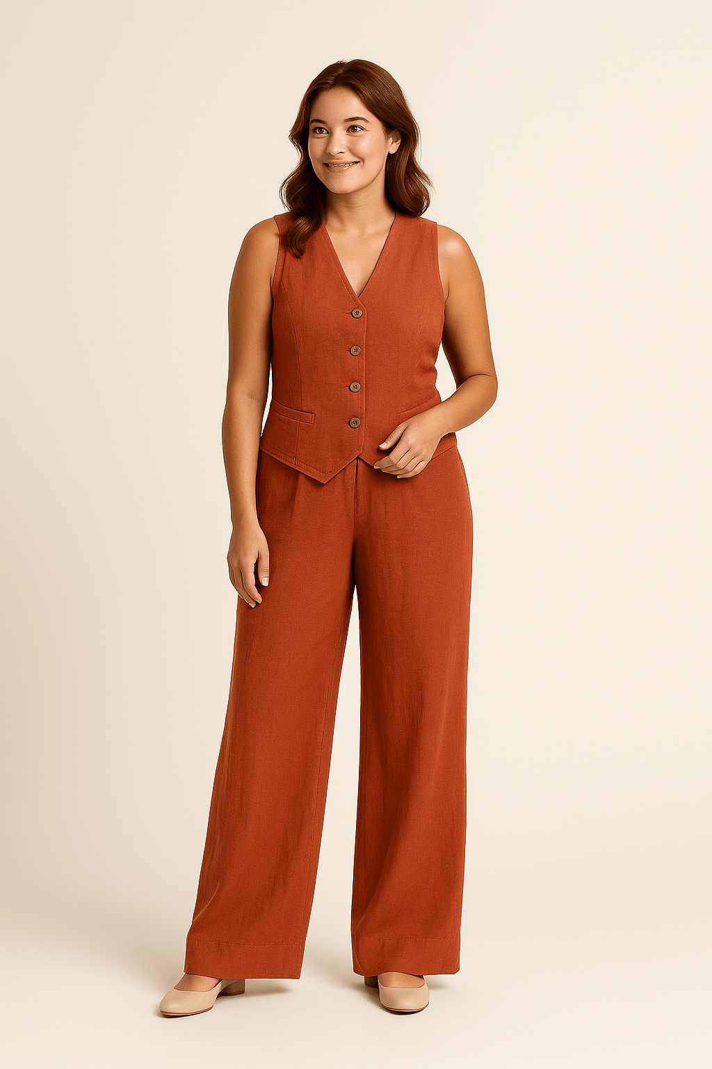Sleeveless Linen Vest and Wide Trousers Set for Women - Cotton Casual Outfit