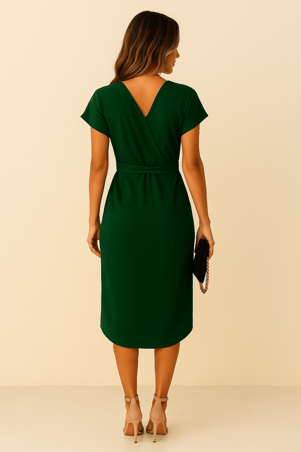 Women's Wrap Midi Dress V-Neck Green