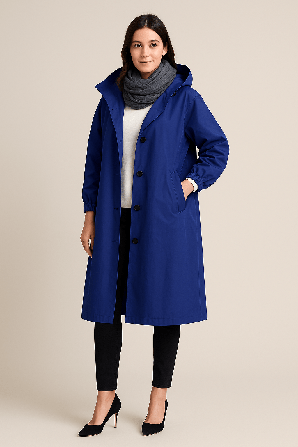 Women's Hooded Long Trench Coat with Pockets - Stylish Waterproof Outerwear for All Seasons