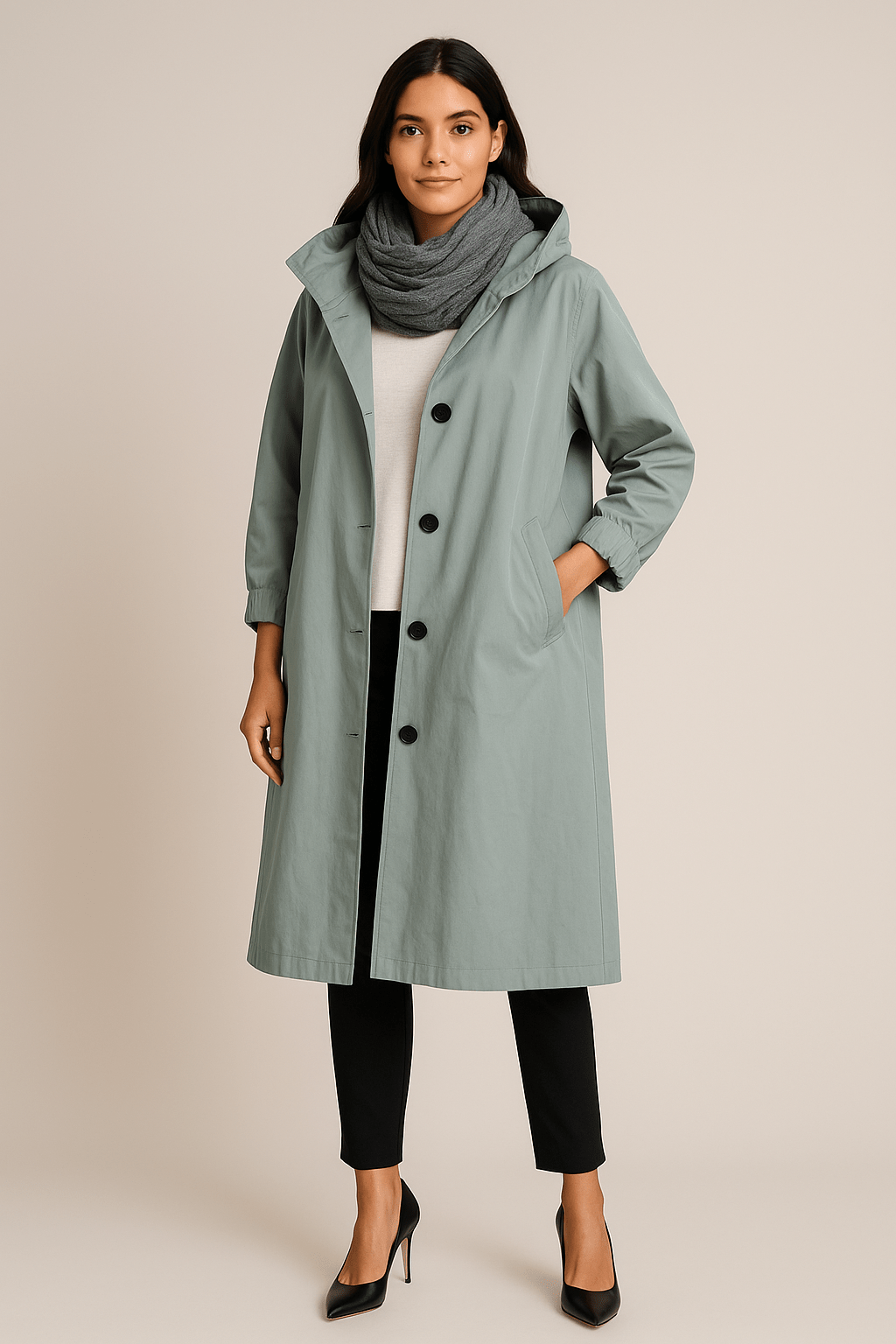 Women's Hooded Long Trench Coat with Pockets - Stylish Waterproof Outerwear for All Seasons