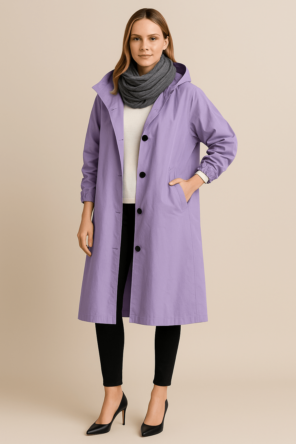 Women's Hooded Long Trench Coat with Pockets - Stylish Waterproof Outerwear for All Seasons