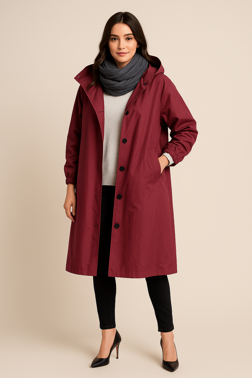 Women's Hooded Long Trench Coat with Pockets - Stylish Waterproof Outerwear for All Seasons