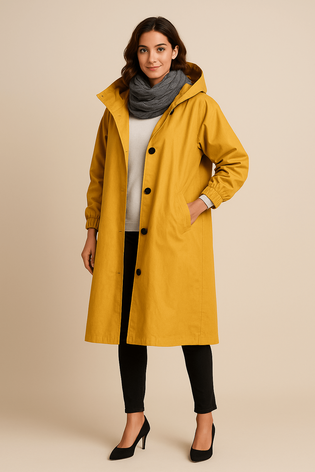 Women's Hooded Long Trench Coat with Pockets - Stylish Waterproof Outerwear for All Seasons