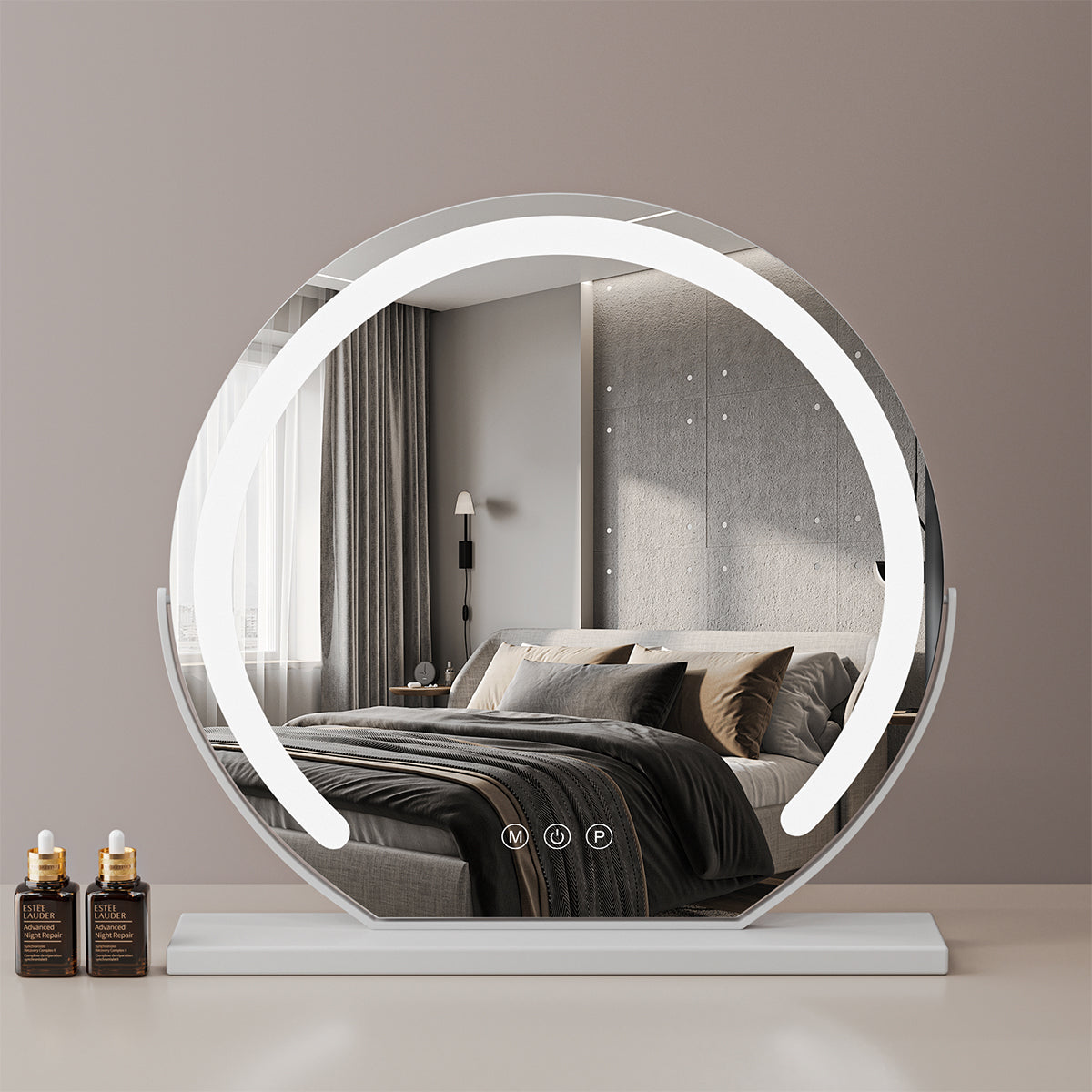 Large LED Makeup Vanity Mirror | 3 Light Modes, Adjustable Brightness & 360° Rotating for Dressing Table Use