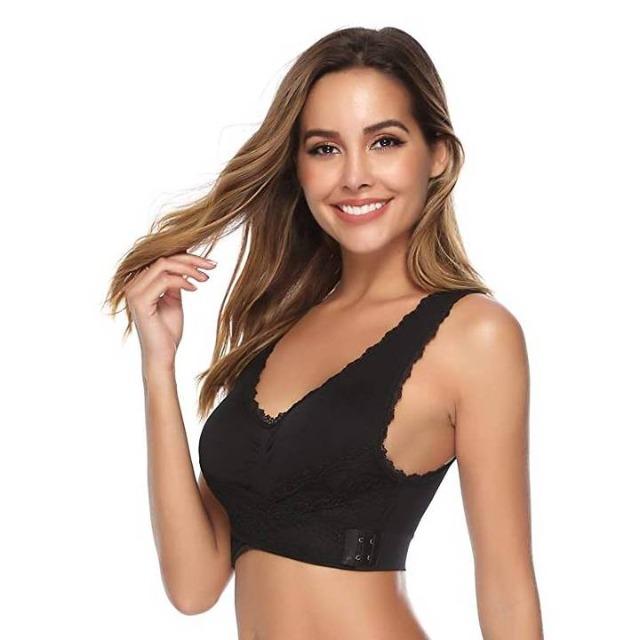 Wireless Lace Bra for Women - Adjustable Side Buckle, Front Cross Design, Comfortable Fit