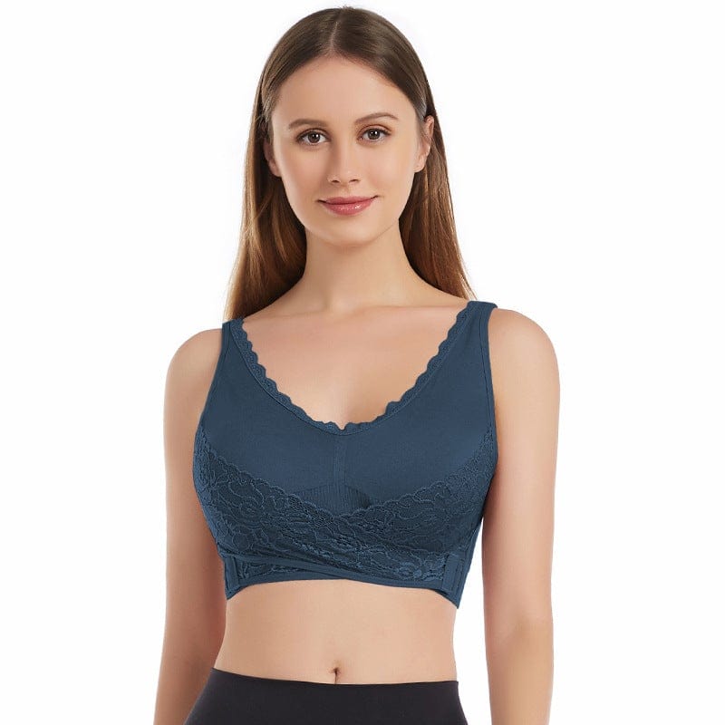 Wireless Lace Bra for Women - Adjustable Side Buckle, Front Cross Design, Comfortable Fit