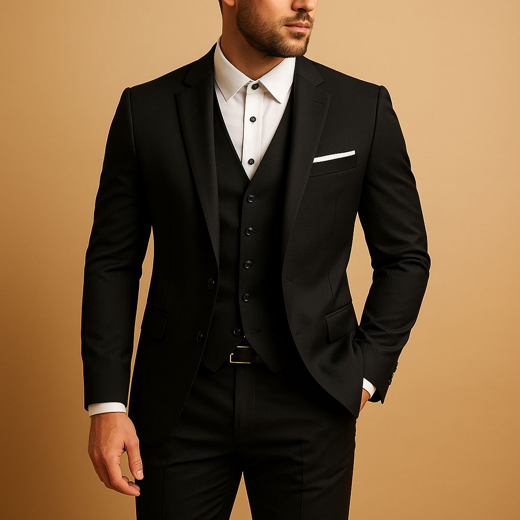 Men's Three-Piece Slim Fit Suit with Blazer and Trousers - Smart Casual Attire for Men