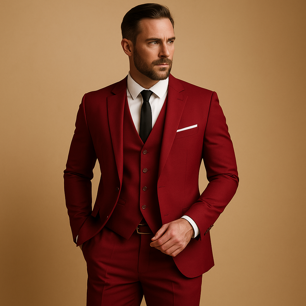 Men's Three-Piece Slim Fit Suit with Blazer and Trousers - Smart Casual Attire for Men