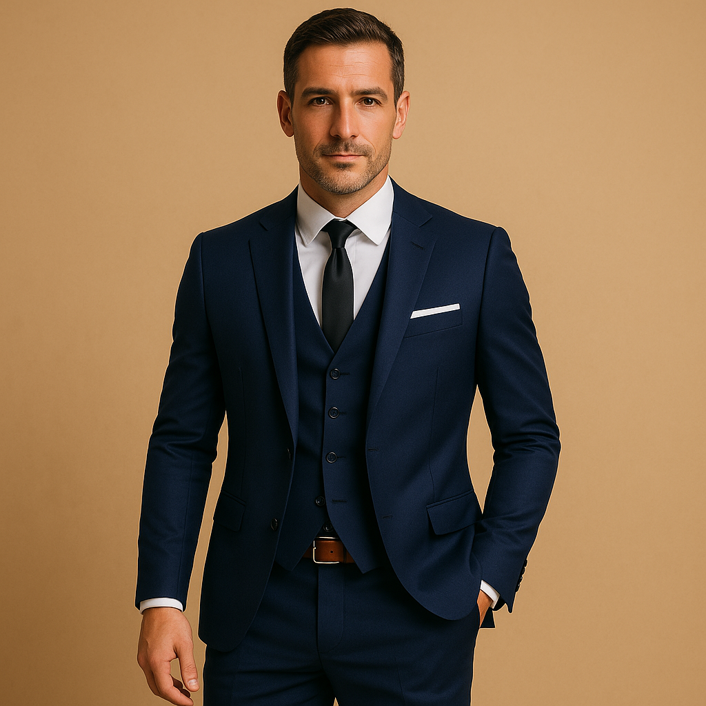 Men's Three-Piece Slim Fit Suit with Blazer and Trousers - Smart Casual Attire for Men