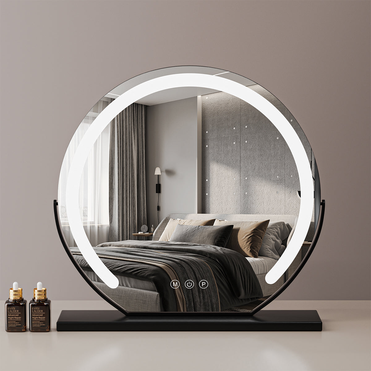 Large LED Makeup Vanity Mirror | 3 Light Modes, Adjustable Brightness & 360° Rotating Design for Dressing Table Use