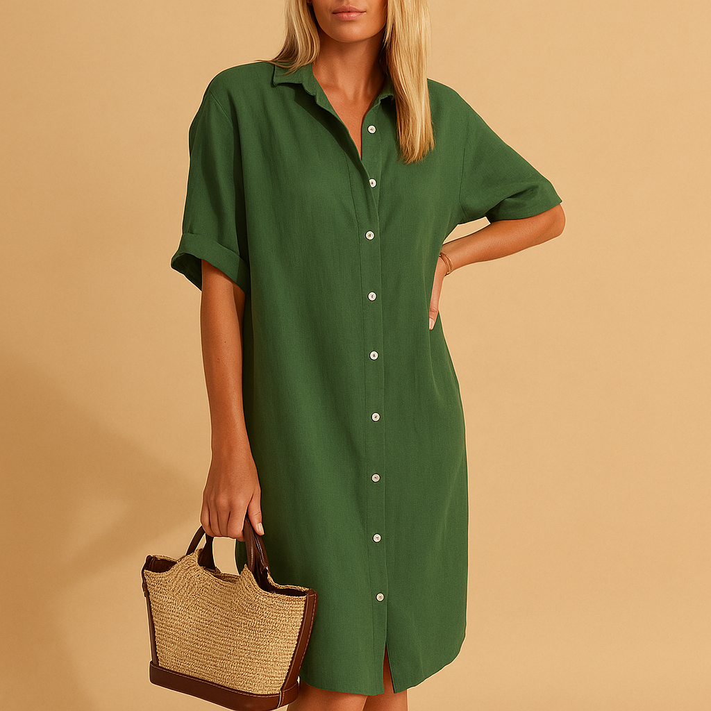 Long Short Sleeve Shirt Dress for Women - Casual Cotton Dress in Various Sizes