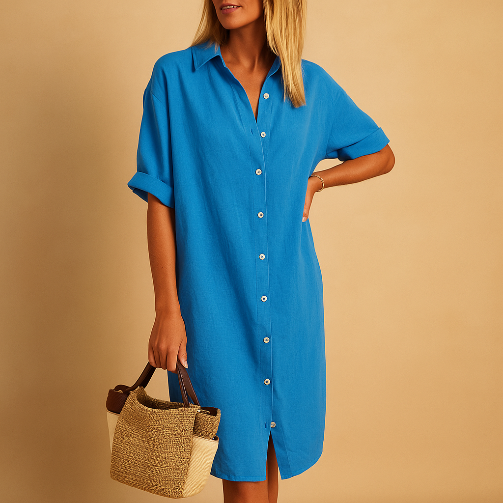 Long Short Sleeve Shirt Dress for Women - Casual Cotton Dress in Various Sizes