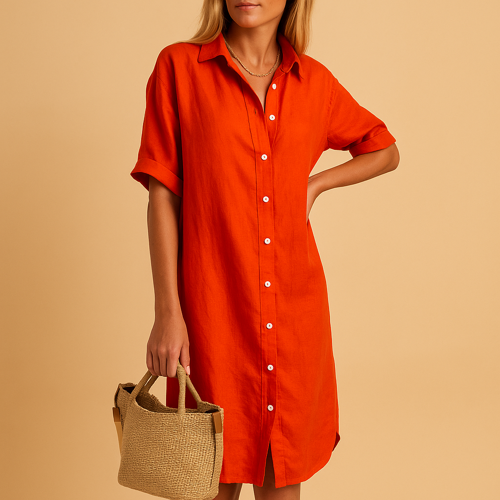 Long Short Sleeve Shirt Dress for Women - Casual Cotton Dress in Various Sizes
