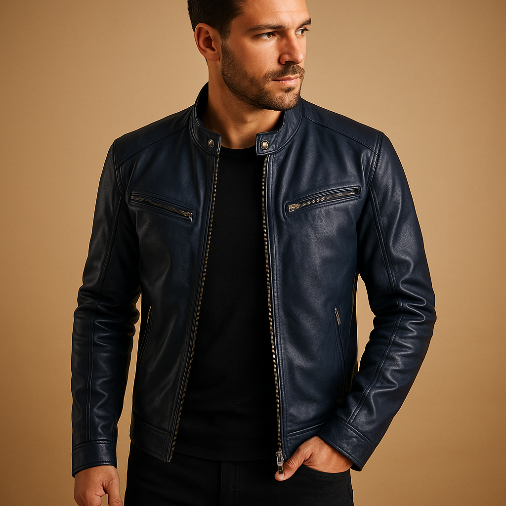 Men's Leather Mid-Length Jacket with Timeless Design - Stylish Outerwear for Men