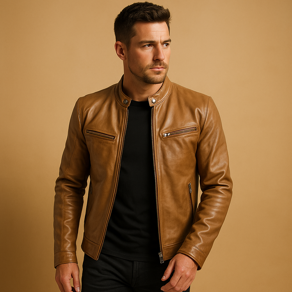 Men's Leather Mid-Length Jacket with Timeless Design - Stylish Outerwear for Men