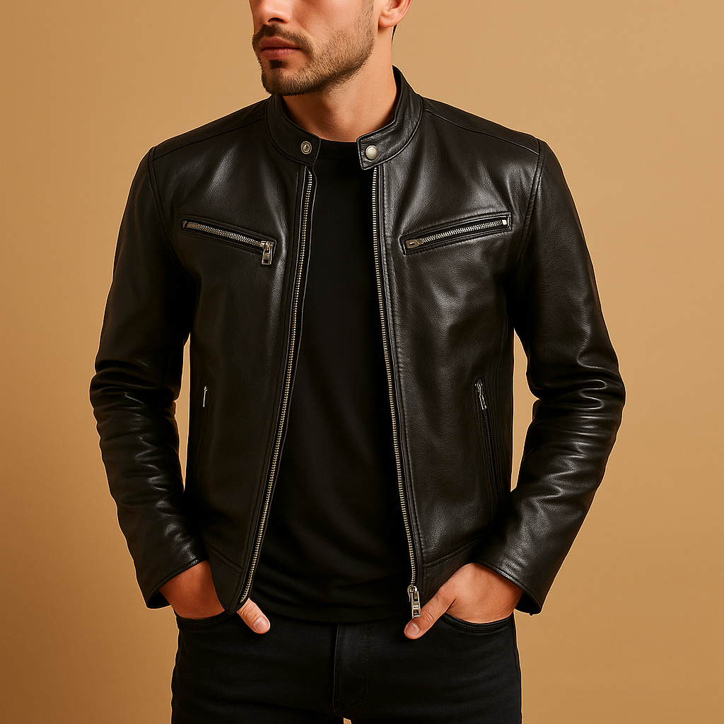 Men's Leather Mid-Length Jacket with Timeless Design - Stylish Outerwear for Men