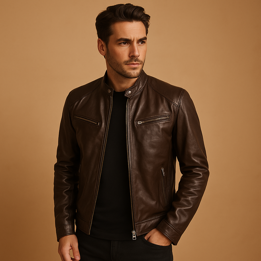 Men's Leather Mid-Length Jacket with Timeless Design - Stylish Outerwear for Men