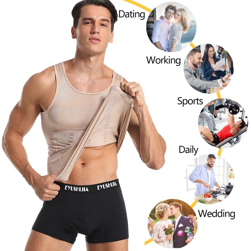 Men's Seamless Slimming Compression Body Shaper Vest for Abs Control and Support