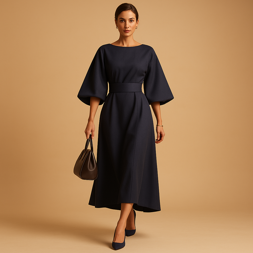 Midi Dress for Women with A-Line and Tie Waist - Stylish Midi Length Dress in Various Colors and Sizes