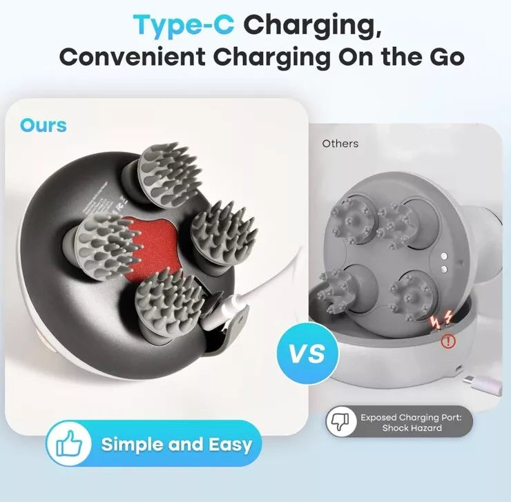 Electric Scalp Massager | Waterproof, USB Rechargeable & Ergonomic Design for Deep Relaxation and Hair Growth Stimulation