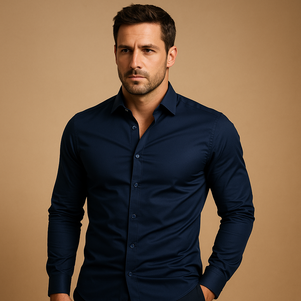 Slim Fit Men's Shirt with Turn-Down Collar - Comfortable Cotton Casual Wear