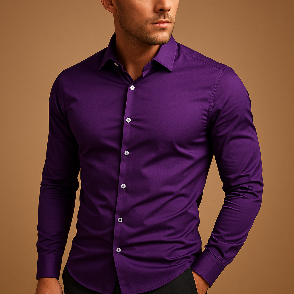 Slim Fit Men's Shirt with Turn-Down Collar - Comfortable Cotton Casual Wear