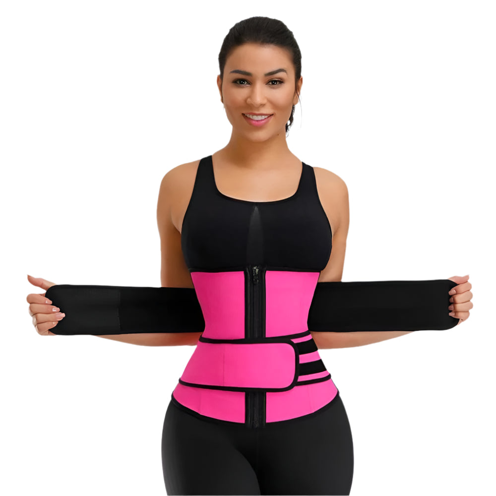Women's Latex Waist Trainer | Double Compression Straps & Zipper for High-Intensity Workouts
