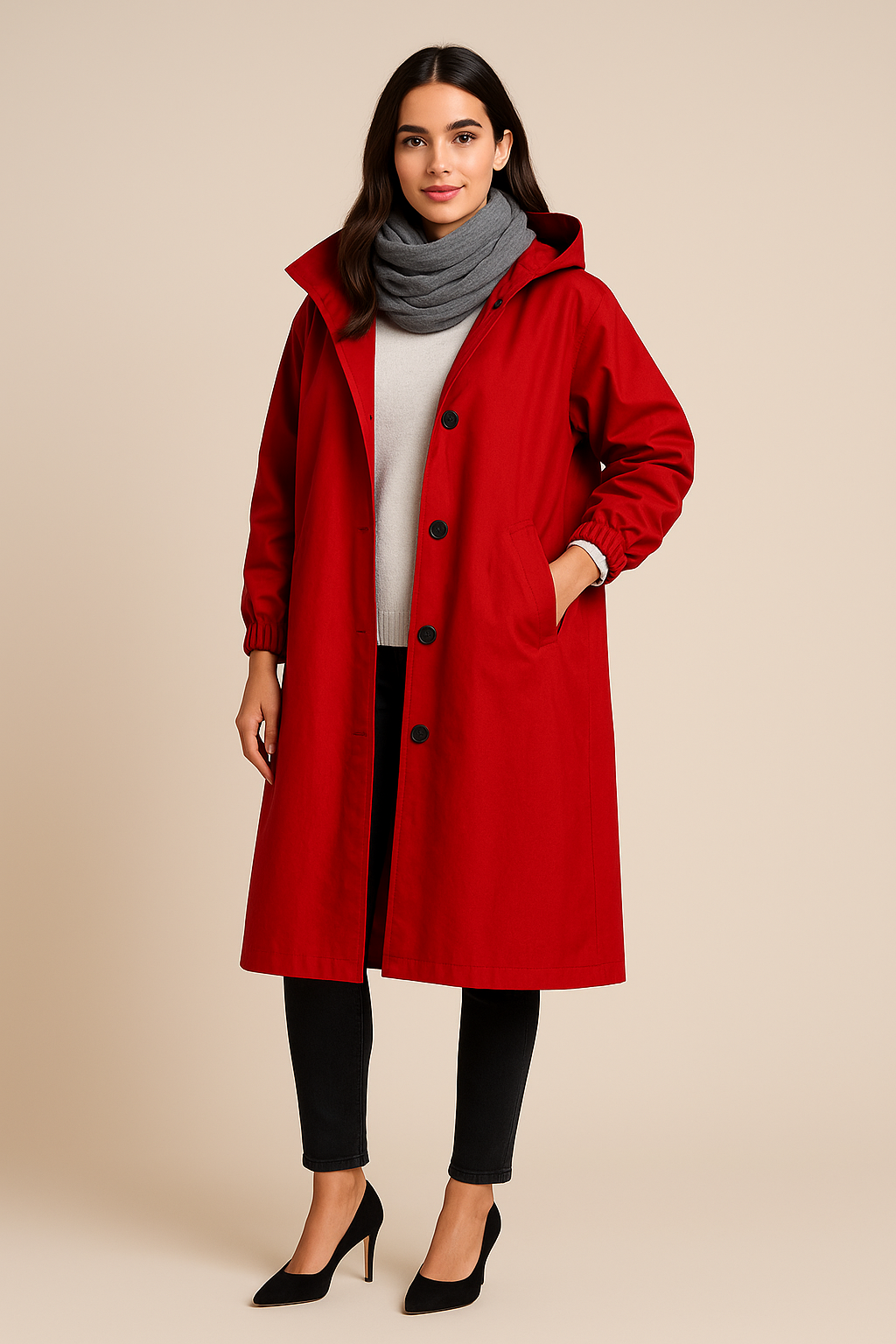 Women's Hooded Long Trench Coat with Pockets - Stylish Waterproof Outerwear for All Seasons