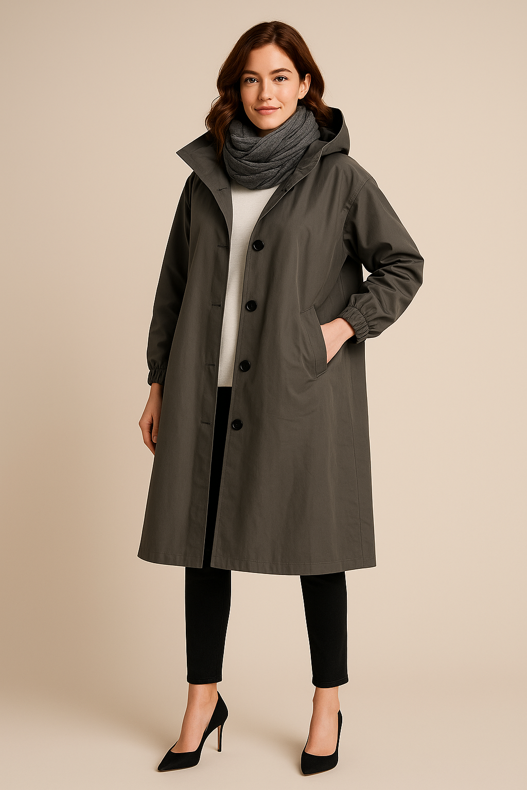 Women's Hooded Long Trench Coat with Pockets - Stylish Waterproof Outerwear for All Seasons