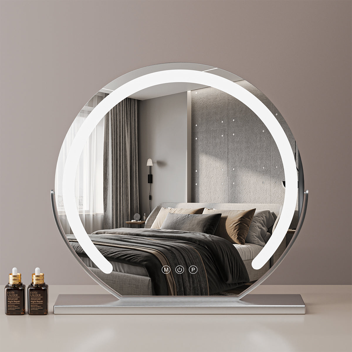 Large LED Makeup Vanity Mirror | 3 Light Modes, Adjustable Brightness & 360° Rotating Design for Dressing Table Use