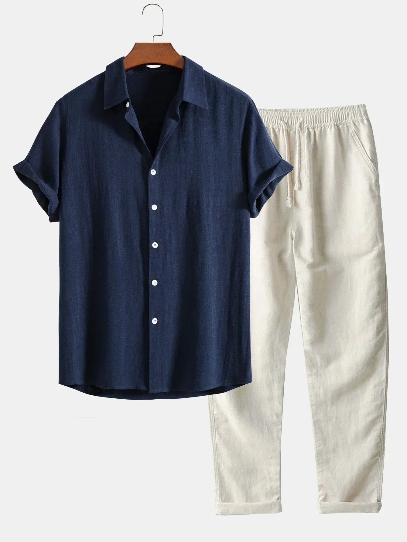 Linen Summer Set | Breathable Loose Trousers and Shirt for Casual Outings & Beach Walks