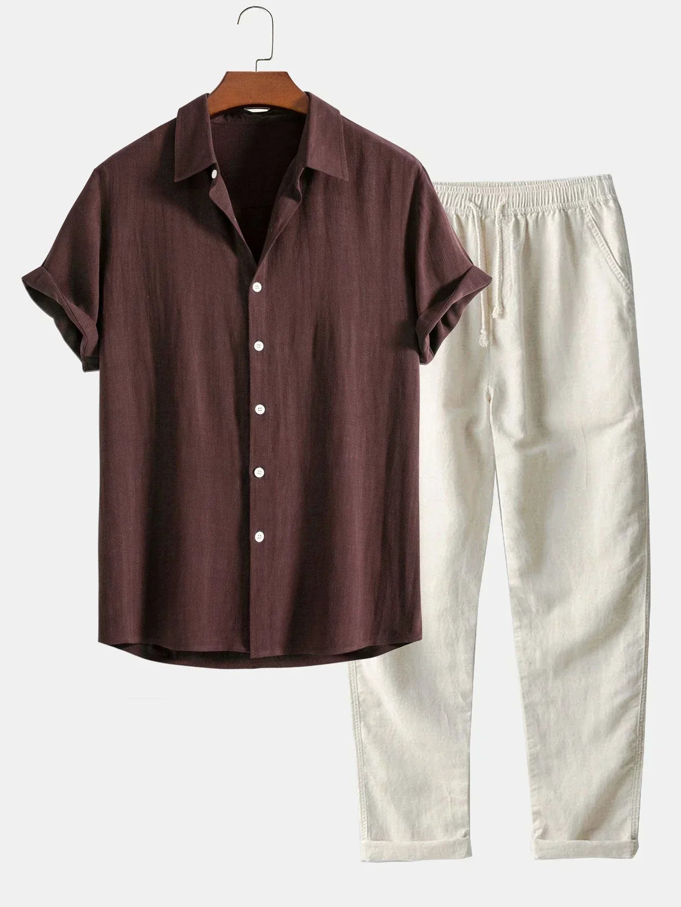 Linen Summer Set | Breathable Loose Trousers and Shirt for Casual Outings & Beach Walks