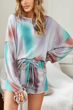 Women's Tie-Dye 2-Piece Pyjama Set | Long Sleeve Top & Drawstring Shorts for Comfortable Lounging and Sleep