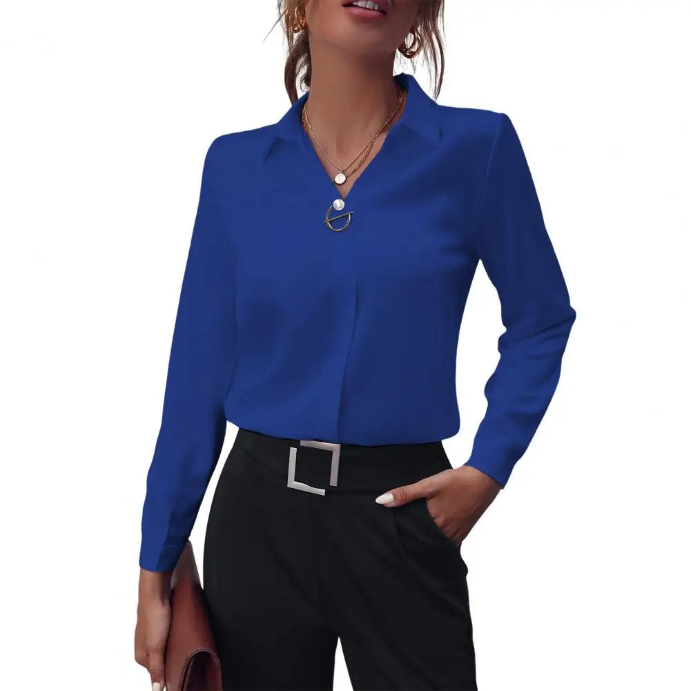 Women’s Chiffon Blouse | Classic Folded Collar, Long Sleeves & Versatile for Office or Casual Wear