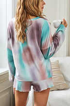Women's Tie-Dye 2-Piece Pyjama Set | Long Sleeve Top & Drawstring Shorts for Comfortable Lounging and Sleep