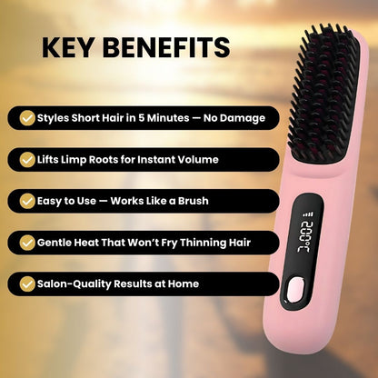 Wireless Heated Hair Brush | Customizable Heat Settings & Safe for All Hair Types, Perfect for Travel and On-the-Go Styling