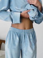 Women's Relaxed Fit 2-Piece Pyjama Set | Button-Up Shirt & Wide-Leg Trousers for Lounging and Sleep