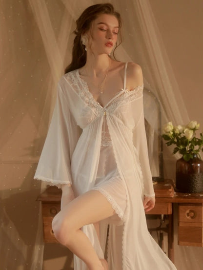 Romantic Women’s Sleepwear | Lace Negligee & Ruffle Robe Set | Nightwear