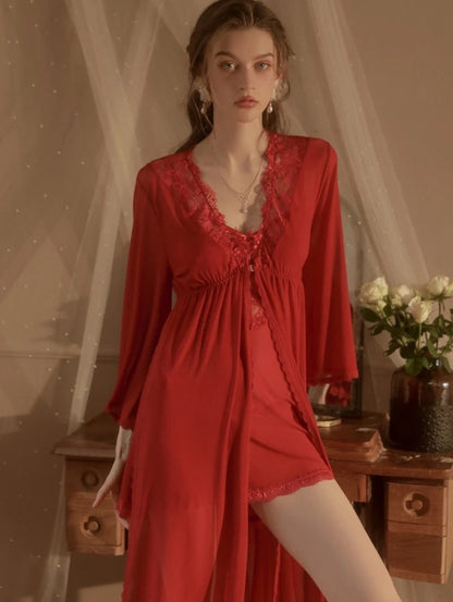 Romantic Women’s Sleepwear | Lace Negligee & Ruffle Robe Set | Nightwear