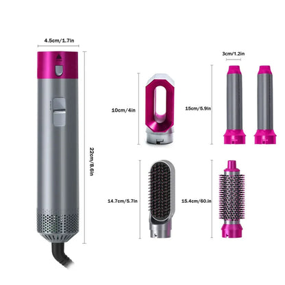 5-in-1 Hair Styler & Curling Iron | Hot Air Brush Multistyler with Attachments for Waves, Volume & Curls – Fast Heat, Easy for Beginners