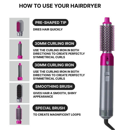 5-in-1 Hair Dryer Brush and Curling Iron Set for Quick Drying, Styling, and Curling Hair at Home