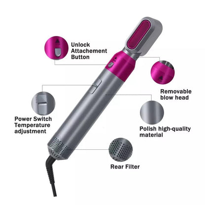 5-in-1 Hair Styler & Curling Iron | Hot Air Brush Multistyler with Attachments for Waves, Volume & Curls – Fast Heat, Easy for Beginners