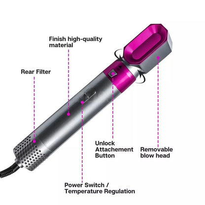 5-in-1 Hair Styler & Curling Iron | Hot Air Brush Multistyler with Attachments for Waves, Volume & Curls – Fast Heat, Easy for Beginners