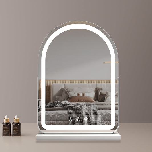 Large Arched LED Vanity Mirror | 360° Rotation, Dimmable Brightness & 3 Light Modes for Makeup and Skincare