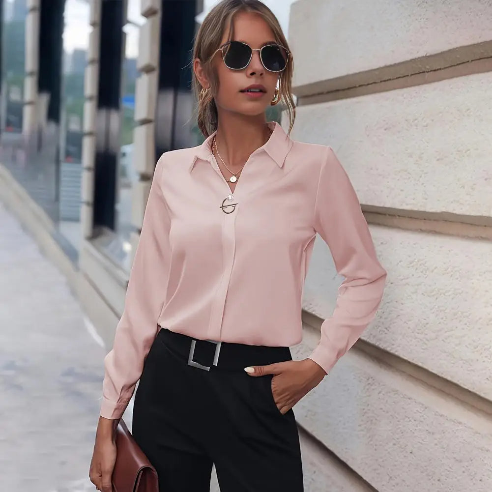 Women’s Chiffon Blouse | Classic Folded Collar, Long Sleeves & Versatile for Office or Casual Wear