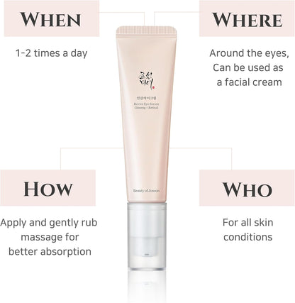 Korean Formula Eye Cream | Anti-Aging, Hydrating Formula with Ginseng & Retinal for Dark Circles and Fine Lines