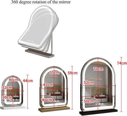 Large Arched LED Vanity Mirror | 360° Rotation, Dimmable Brightness & 3 Light Modes for Bedroom and Dressing Room